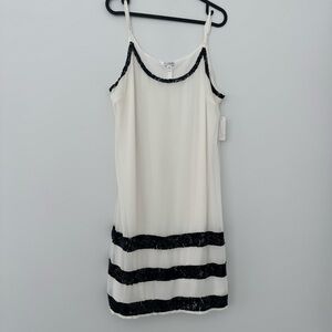 Charming Charlie White Mini Dress with Black Sequin Trim Medium